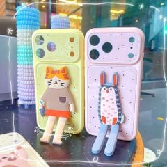 ** Ốp iPhone 14 Pro Max lưng cứng ánh ngọc trai đính mèo chân dài giá đỡ