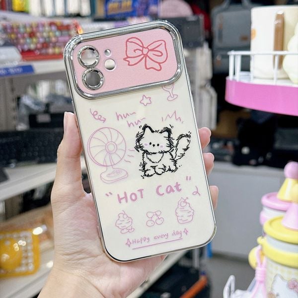 ** Ốp iPhone 11 6.1 dẻo Hot Cat mèo và quạt viền xi bạc