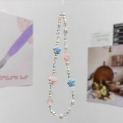 ** Dây đeo điện thoại chuỗi hoa thạch hồng/xanh da trời