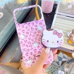** Ốp iPhone 17 Pro Max lưng cứng viền cứng Kitty da beo hồng kèm pop Kitty