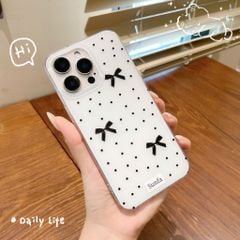 ** Ốp iPhone 16 Pro lưng cứng chấm bi 3 nơ đen
