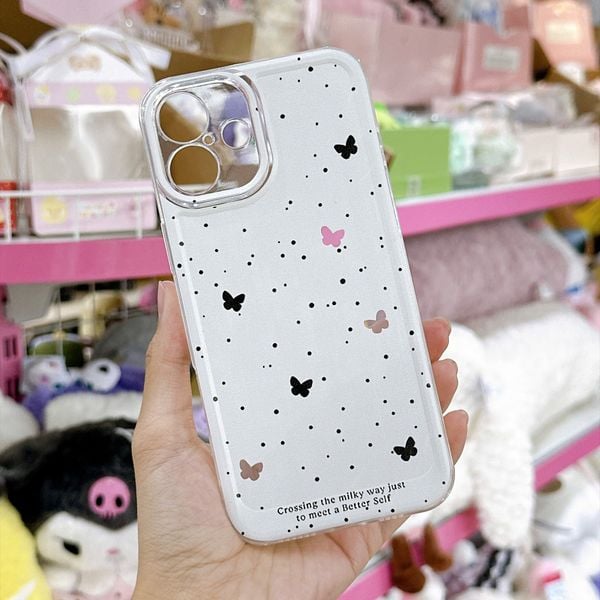 Ốp iPhone 16 6.1 dẻo trắng nhiều bươm bướm nhí