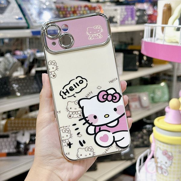 ** Ốp iPhone 14 Plus dẻo Kitty nơ hồng viền xi bạc