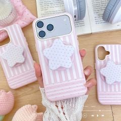 ** Ốp iPhone 17 Pro dẻo magsafe sọc trắng hồng kèm pop ngôi sao chấm bi