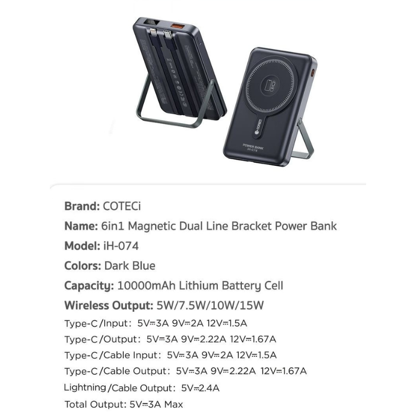 PDP không dây Coteci IH074 10.000mAh kèm cáp