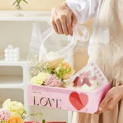 ** Hộp mica trong 2 ngăn có quai xách đế hồng/trắng