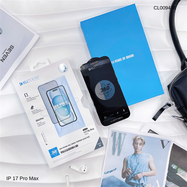 Dán cường lực iPhone 17 Pro Max Kuzoom chống nhìn trộm 360 độ