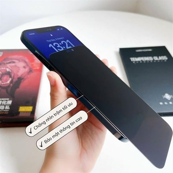 [C] Dán cường lực iPhone 13/13 Pro/14/16e/17e 6.1 chống nhìn trộm KONG