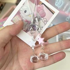 ** Dây đeo điện thoại ngôi sao hồng mặt kitty trong suốt mini