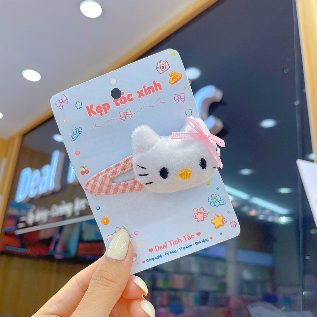** Kẹp tách caro/chấm bi mặt bông kitty/XD/hồng