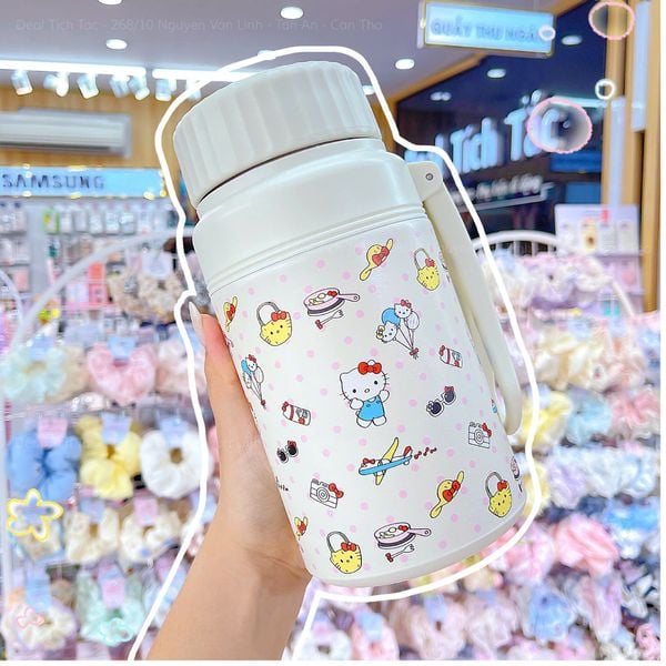 ** Bình giữ nhiệt Kitty đồ vật chấm bi hồng 1000ml
