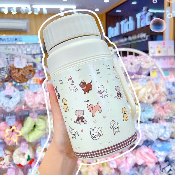 ** Bình giữ nhiệt nhiều cún viền caro nâu 1000ml