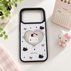 Ốp iPhone 17 Pro/18 Pro dẻo nhám trắng Kitty tim trong viền đen