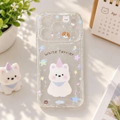Ốp iPhone 17 Pro/18 Pro dẻo trong cún trắng/ngôi sao White Terrier