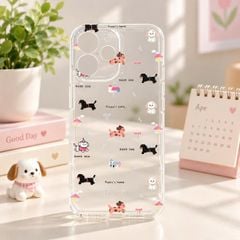 Ốp iPhone 17 dẻo trong nhiều cún lạp xưởng mini/nơ