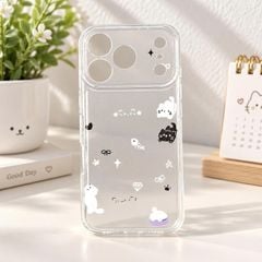 Ốp iPhone 17 Pro/18 Pro dẻo trong 3 mèo trắng/đen xương cá