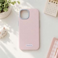 ** Ốp iPhone 16 Pro Max dẻo phủ bóng sao nhí trắng nền hồng