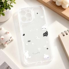 Ốp iPhone 12 Pro dẻo trong 3 mèo trắng/đen xương cá