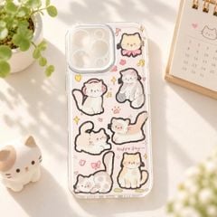 Ốp iPhone 12 Pro dẻo nhám hồng 7 mèo Happy Day