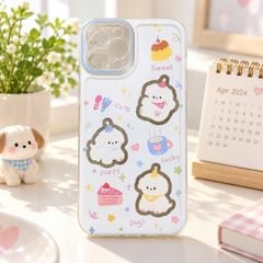 Ốp iPhone 12 Pro dẻo nhám trắng 3 cún trắng/bánh kem