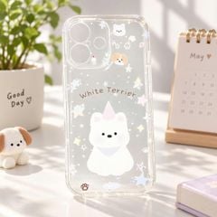 Ốp iPhone 17 dẻo trong cún trắng/ngôi sao White Terrier
