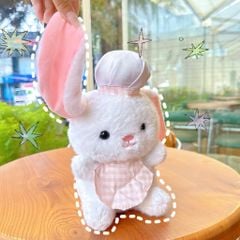 ** GẤU BÔNG THỎ TRẮNG ĐẦU BẾP TAI DÀI YẾM CARO HỒNG 25CM