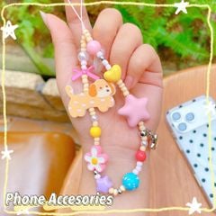 ** Dây đeo điện thoại chuỗi Cún/mèo đen mix chuỗi màu sắc
