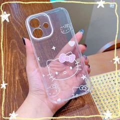 ** Ốp iPhone 16 Plus dẻo trong mặt Kitty nơ hồng