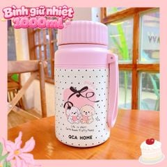 ** Bình giữ nhiệt 2 cún chấm bi đen nắp hồng 1000ml