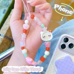 ** Dây đeo điện thoại chuỗi hạt ngôi sao Kitty mix dâu tây