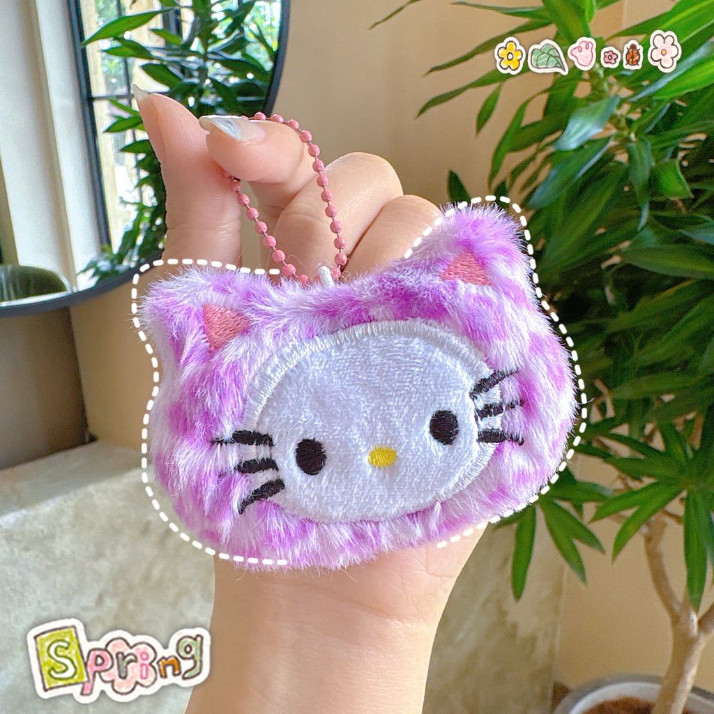 ** Móc khóa bông mặt kitty da beo màu