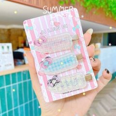 ** Set 3 kẹp hoa nhí caro mix nơ
