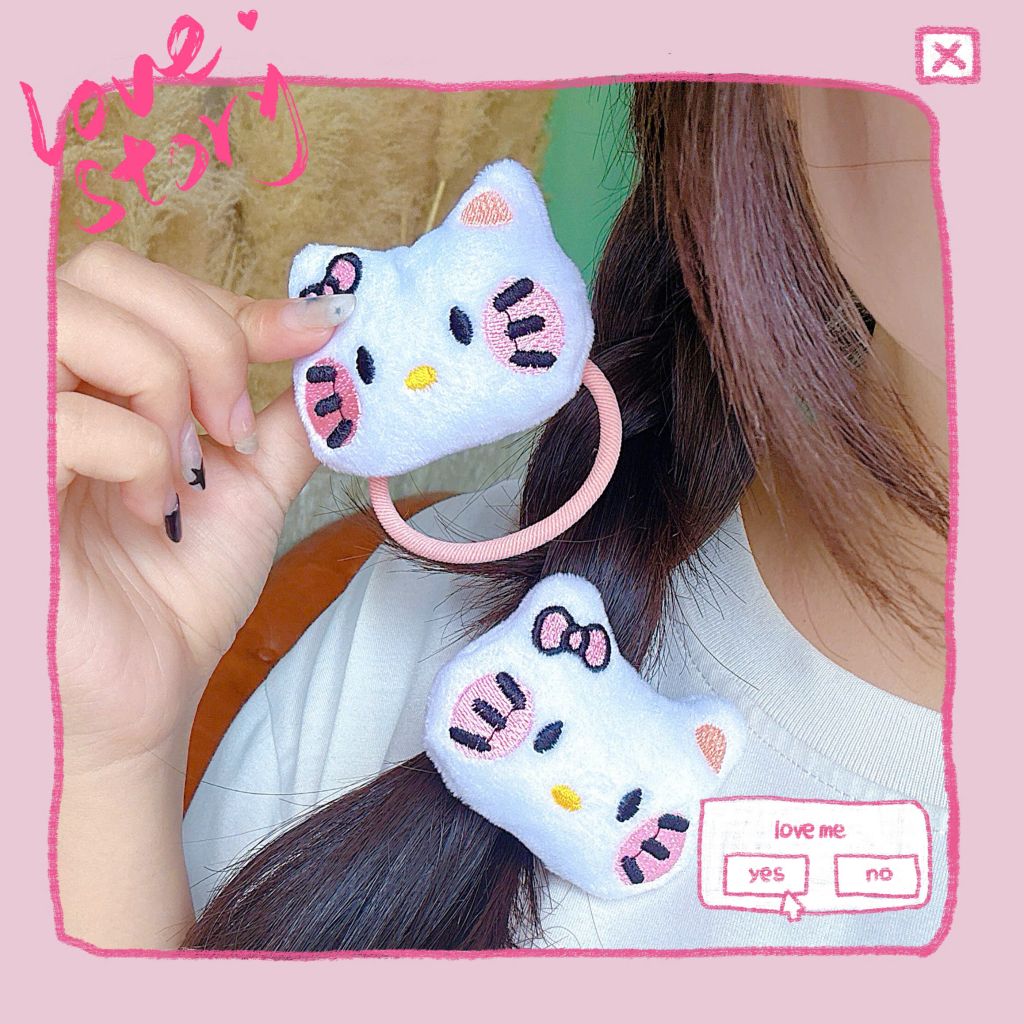 ** Cột tóc bông mặt kitty to