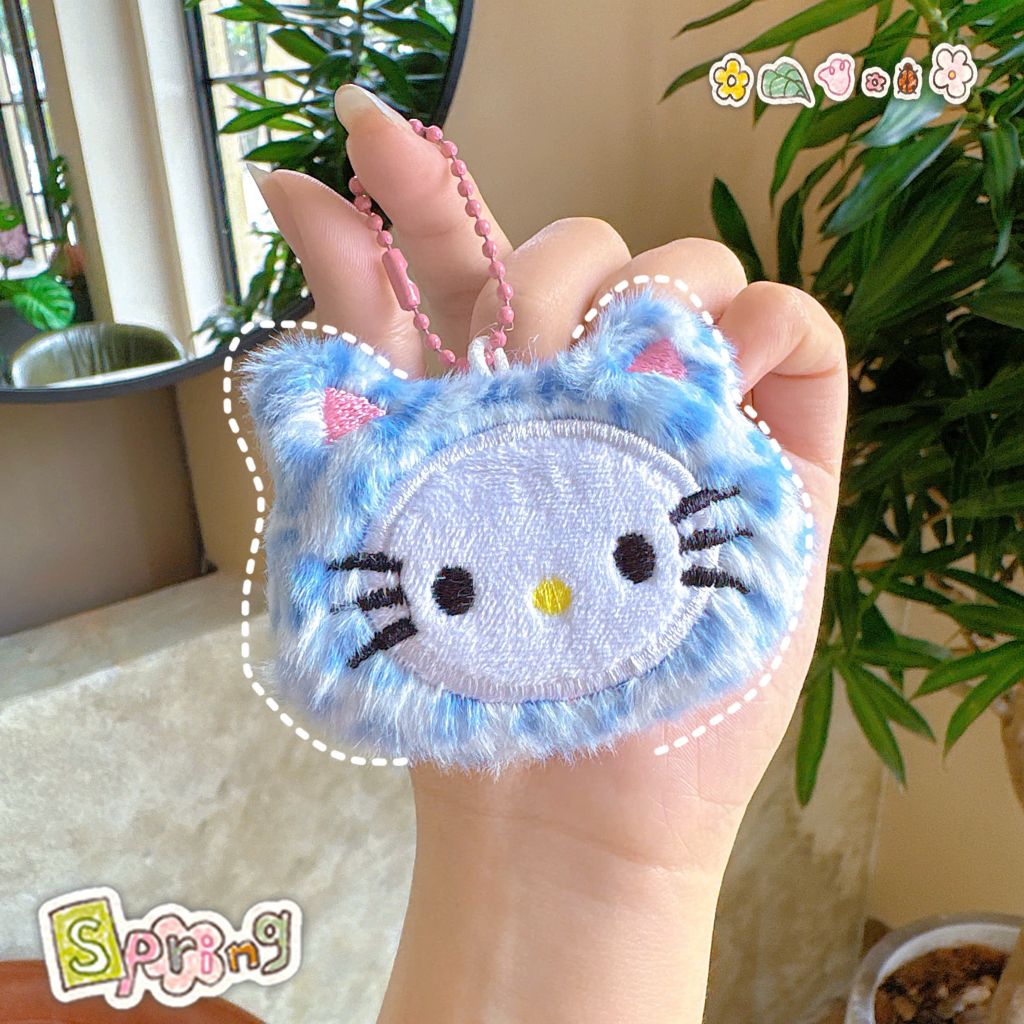 ** Móc khóa bông mặt kitty da beo màu