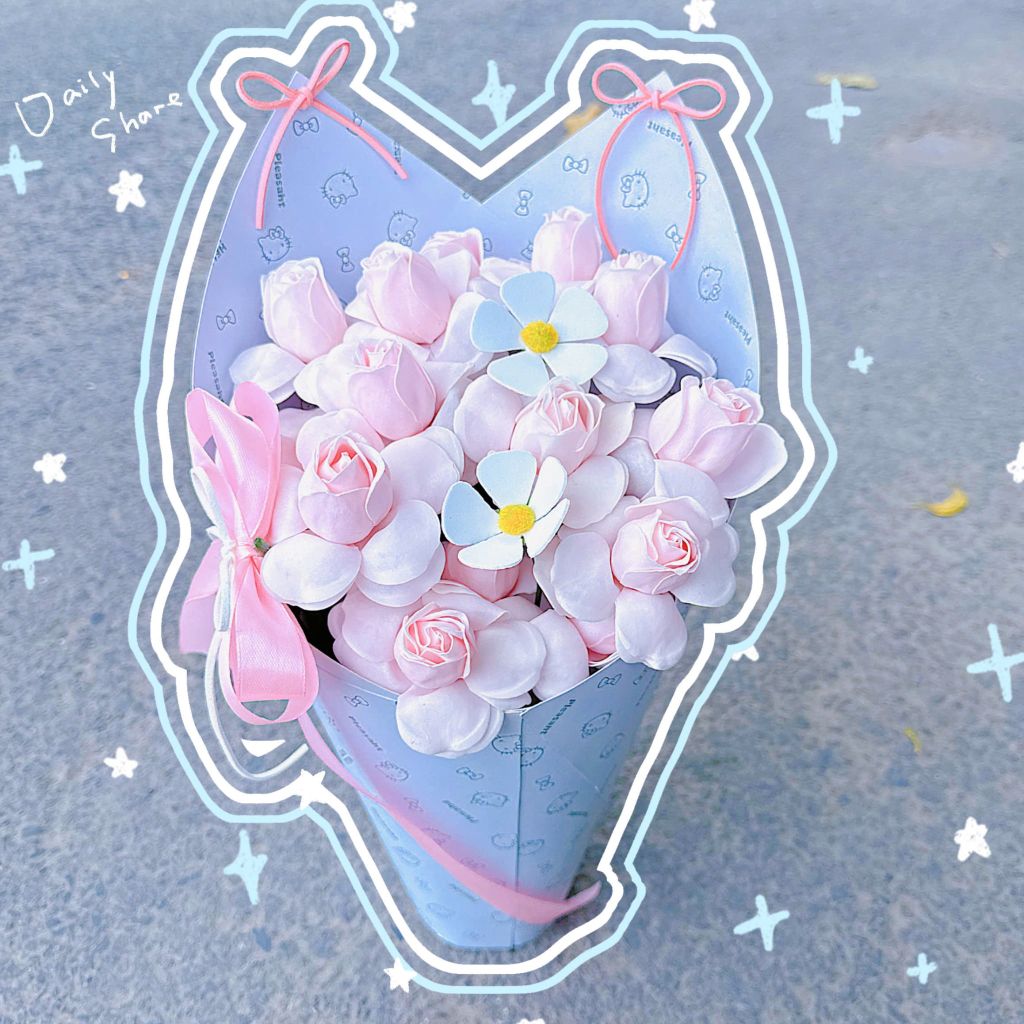 ** Bó hoa ốc quế TAI MÈO hoa hồng tỉ muội