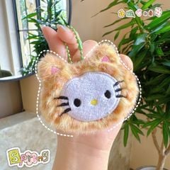 ** Móc khóa bông mặt kitty da beo màu