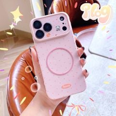 ** Ốp iPhone 17 Pro Max dẻo magsafe phối camera chấm bi nền hồng Bonne