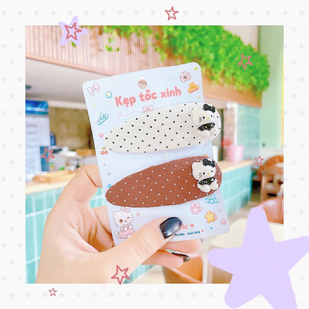 ** Set 2 kẹp tách chấm bi charm kitty đen