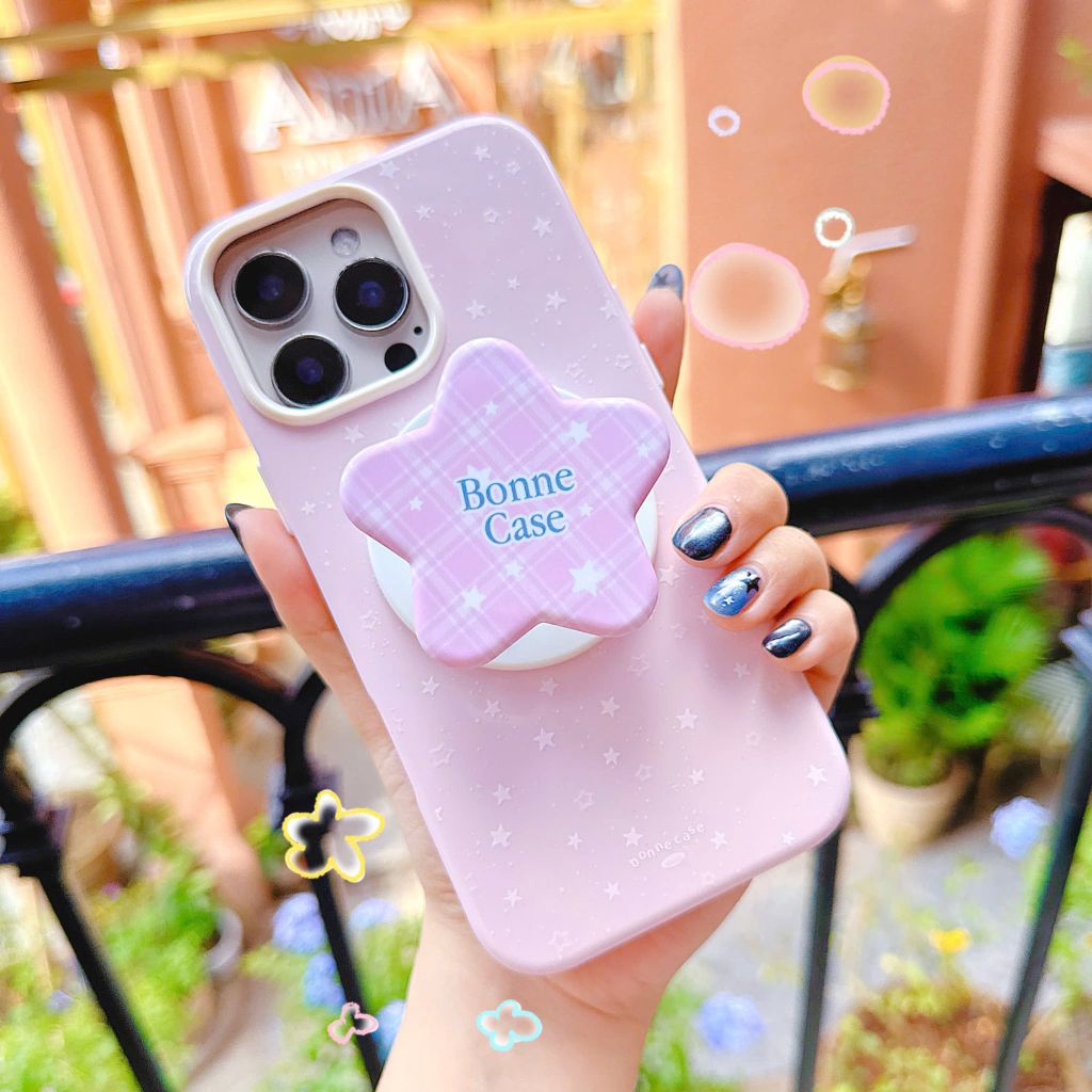 ** Ốp iPhone 14 Pro Max dẻo hồng nhiều sao nhí trắng kèm pop ngôi sao
