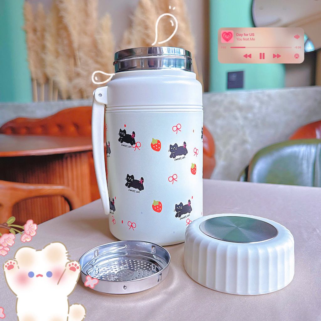 ** Bình nước giữ nhiệt Mèo Dâu 1000ml