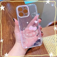 ** Ốp iPhone 13 Pro Max dẻo trong mặt Kitty nơ hồng