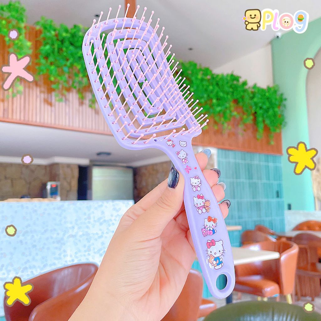 ** Lược chải gỡ rối dán sticker kitty hồng/tím
