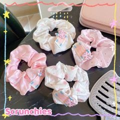** Scrunchies Kitty caro/tim/gấu/nơ tone hồng/trắng kèm tag cún