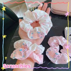 ** Scrunchies Kitty caro/tim/gấu/nơ tone hồng/trắng kèm tag cún