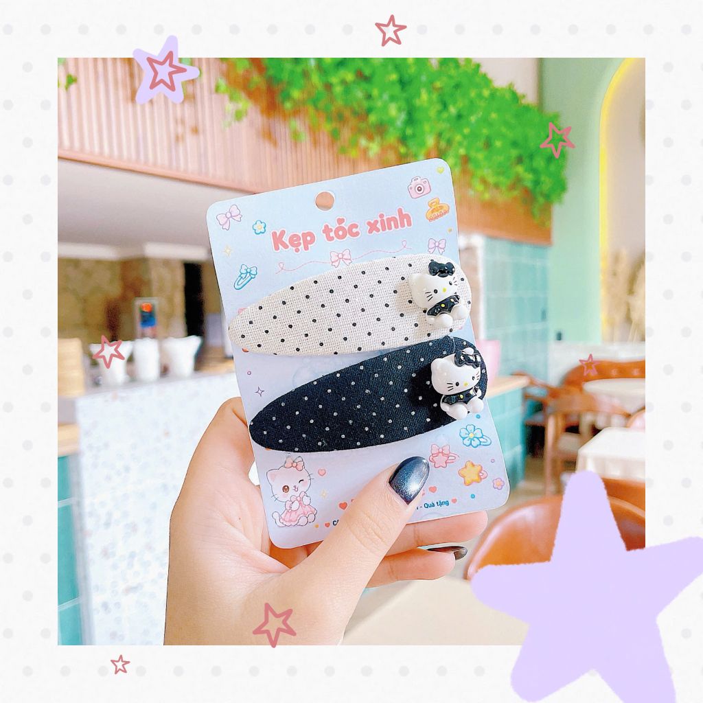 ** Set 2 kẹp tách chấm bi charm kitty đen