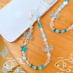 ** Dây đeo điện thoại chuỗi hạt Cá/sao/sò xanh dương