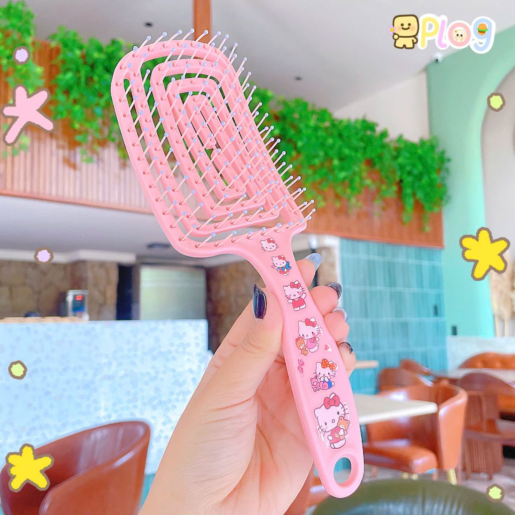 ** Lược chải gỡ rối dán sticker kitty hồng/tím