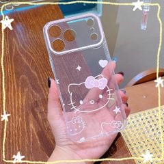 ** Ốp iPhone 17 Pro dẻo trong mặt Kitty nơ hồng