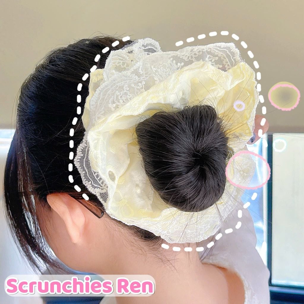 ** Scrunchies ren 4 lớp trắng/vàng/hồng/xd viền ren