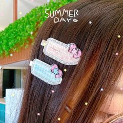 ** Set 3 kẹp hoa nhí caro mix nơ